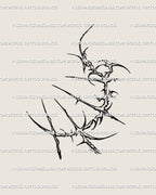 Spiky cybersigilism moon tattoo design shown on forearm placement, featuring celestial cyber tribal line art in gothic lunar style.