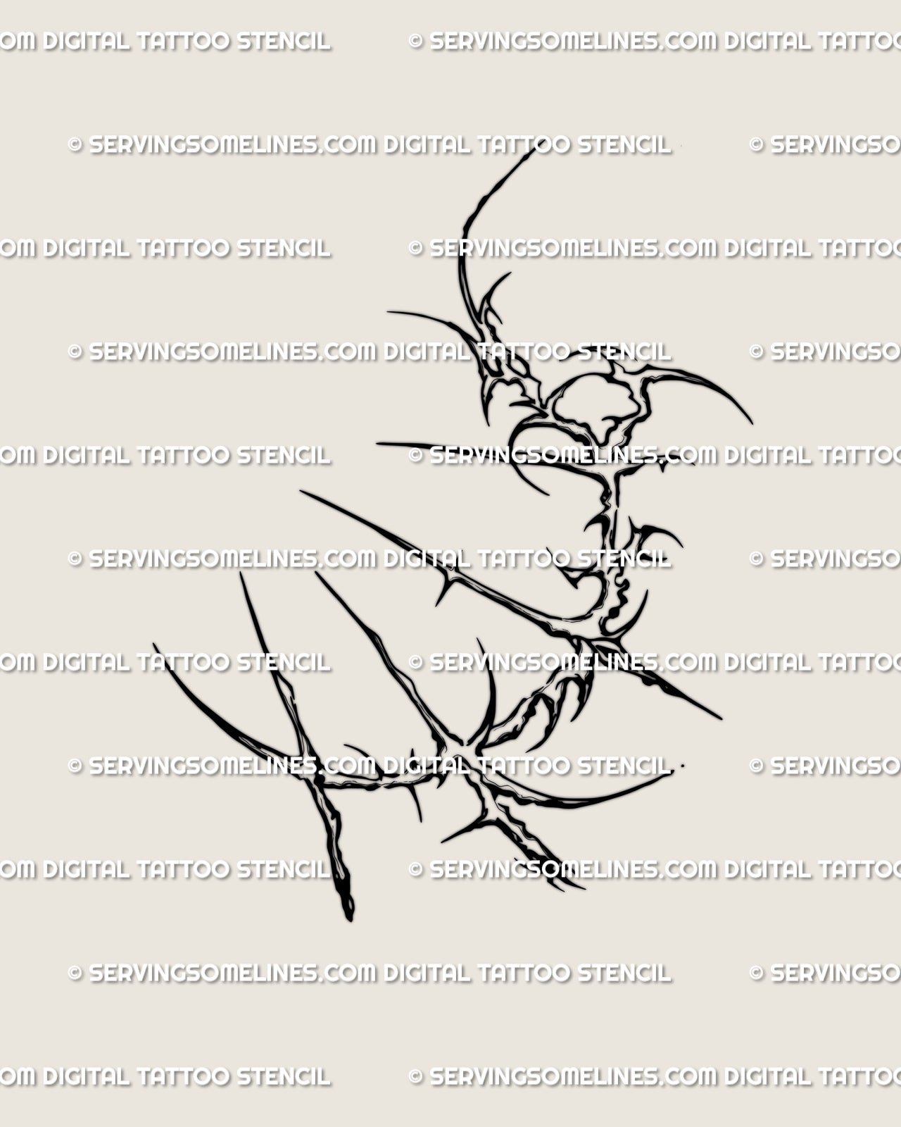 Spiky cybersigilism moon tattoo design shown on forearm placement, featuring celestial cyber tribal line art in gothic lunar style.