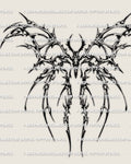 Cybersigilism moth tattoo stencil design, clean moth silhouette with cyber flow linework, instant download PNG JPG PDF