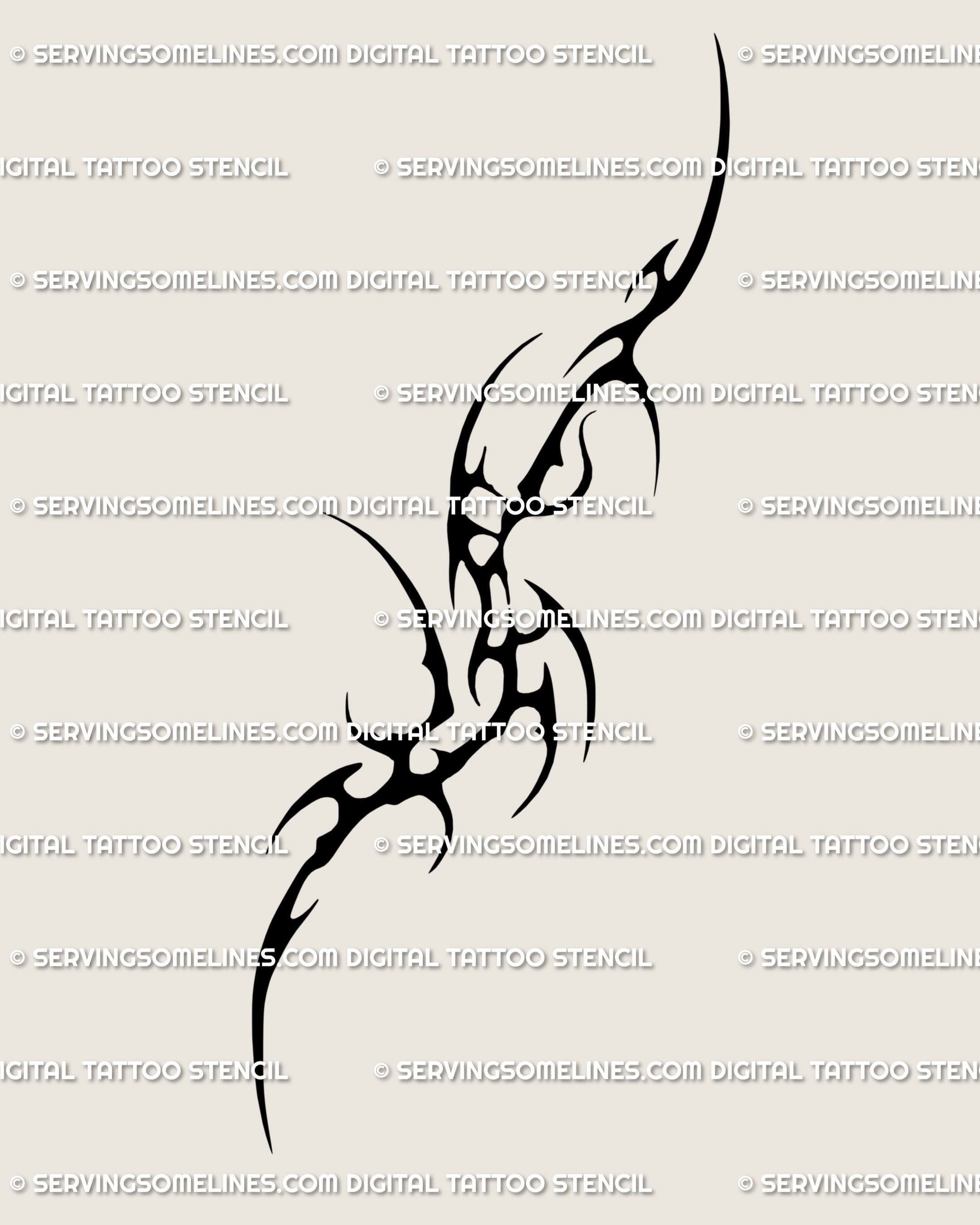 Hand-drawn cybersigilism tattoo stencil with neotribal gothic Y2K lines, clean blackwork design. Instant digital download file for tattoo artists.
