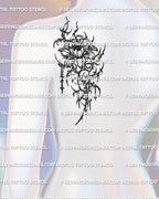 Cybersigilism peony tattoo stencil displayed on shoulder blade placement example, printable files