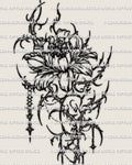 Cybersigilism peony tattoo stencil design, digital download PNG JPG PDF for stencil printing