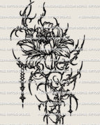 Cybersigilism peony tattoo stencil design, digital download PNG JPG PDF for stencil printing