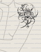Cybersigilism rose head tattoo shown on women’s upper arm placement with a compact bloom and dark structured edge