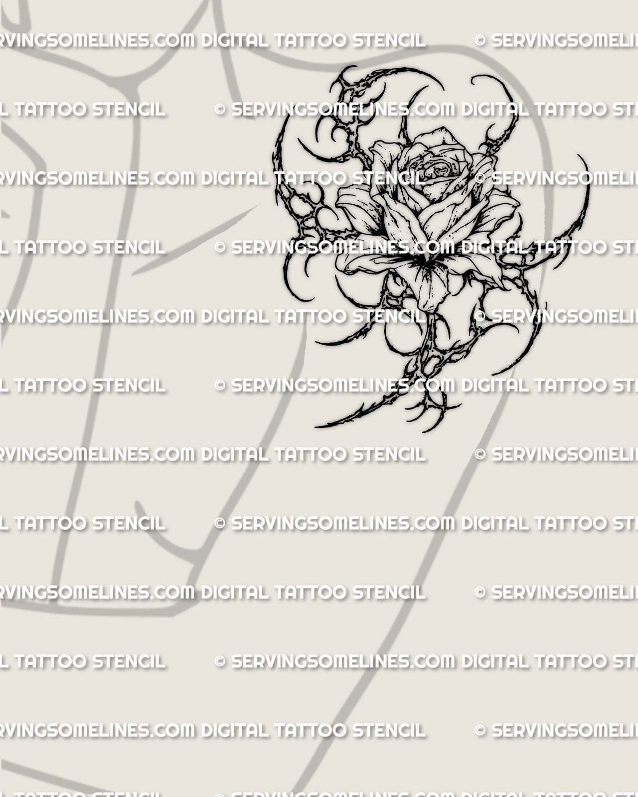 Cybersigilism rose head tattoo shown on women’s upper arm placement with a compact bloom and dark structured edge