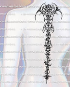 Cybersigilism rose spine tattoo shown on women’s back placement with a clear bloom and long vertical floral structure