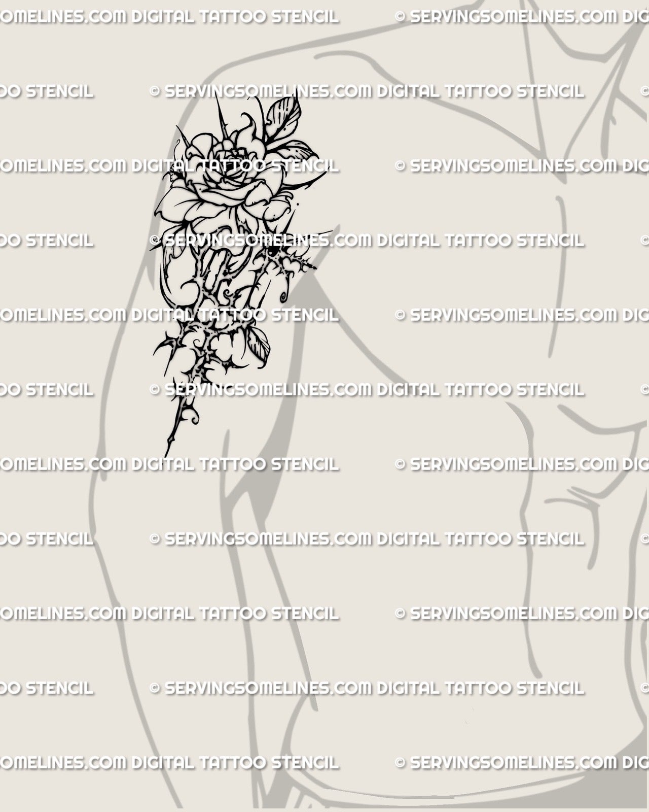 Cybersigilism rose tattoo shown on men’s upper arm placement with a readable floral silhouette and darker edge