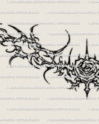 Close detail of a cybersigilism rose tattoo stencil showing the rose center and hooked cyber side structure