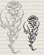 Small cybersigilism rose tattoo stencil preview, compact size option for clear placement.