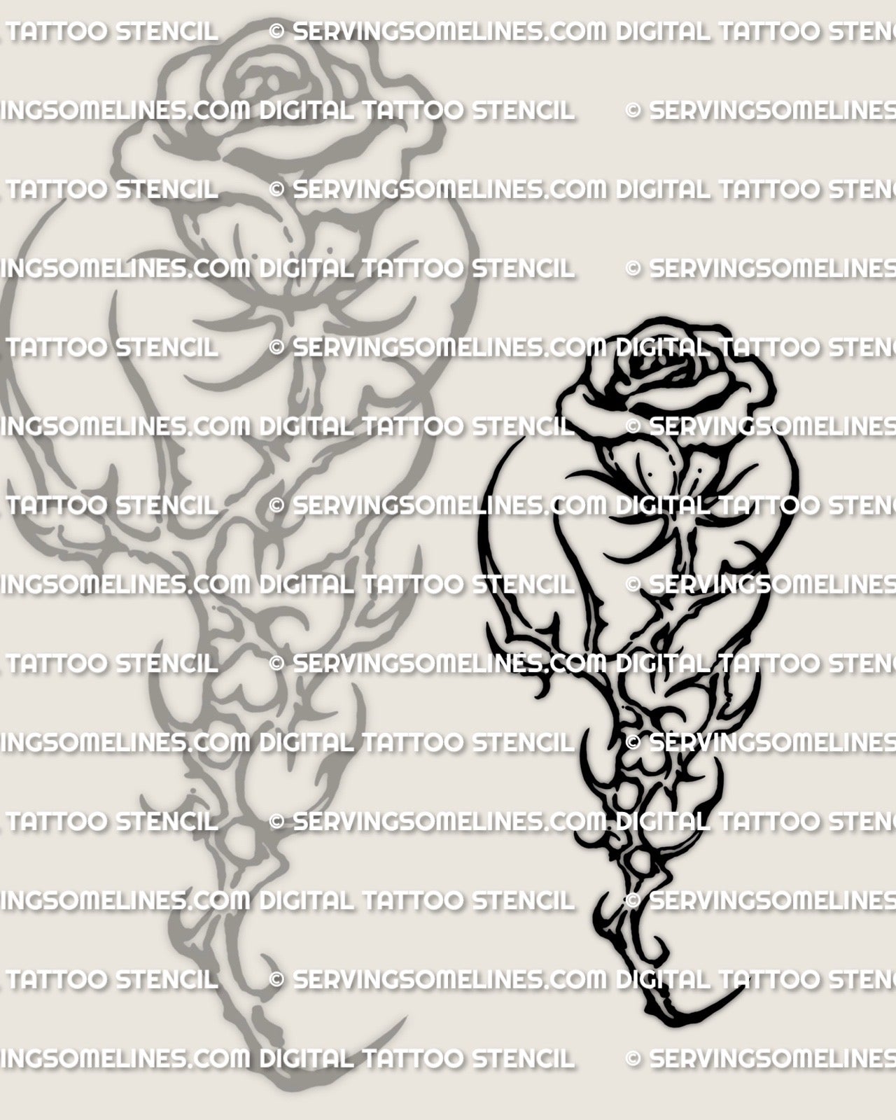 Small cybersigilism rose tattoo stencil preview, compact size option for clear placement.