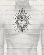 Cybersigilism sacred heart stencil shown on men’s chest center placement preview, PNG JPG PDF files