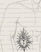 Cybersigilism sacred heart stencil shown on men’s side stomach placement preview, instant download files
