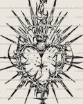 Cybersigilism sacred heart tattoo stencil download, spiked halo frame, printable design preview