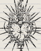 Cybersigilism sacred heart tattoo stencil download, spiked halo frame, printable design preview