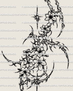Close detail of cybersigilism sakura tattoo showing cherry blossom petals and sharp outer cyber structure