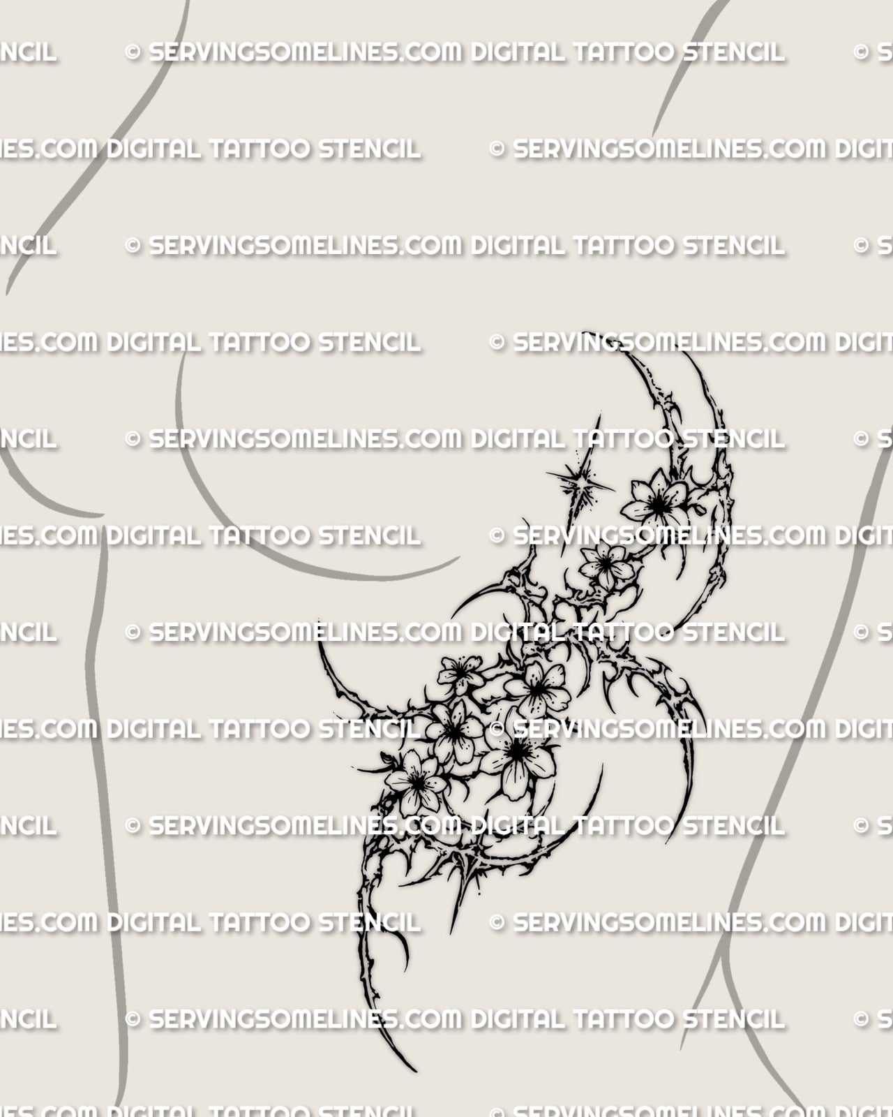 Cybersigilism sakura tattoo shown on women’s ribs placement with a vertical blossom arrangement and sharp cyber edge