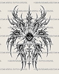 Cybersigilism seraphim angel tattoo stencil design download with six wings, central eye, and cyber sigil wing-eye detailsv