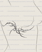 cybersigilism rib tattoo stencil shown on woman’s side breast, spiky organic linework forming abstract cyber tribal torso design