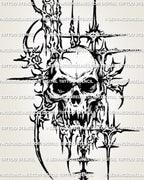 Cybersigilism skull tattoo stencil download, spiked sigil frame with drip accents, printable PNG JPG PDF files for stencil use.