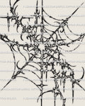 Cybersigilism spider web tattoo stencil design, dark symmetrical web with printable PNG JPG PDF files for clean transfer.
