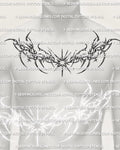 Cybersigilism star chest tattoo shown on men’s chest placement with a central starburst and sharp collarbone-reaching spread