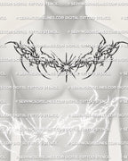 Cybersigilism star chest tattoo shown on men’s chest placement with a central starburst and sharp collarbone-reaching spread