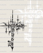 Cybersigilism star key tattoo stencil design with starburst geometry, printable file for stencil transfer. 