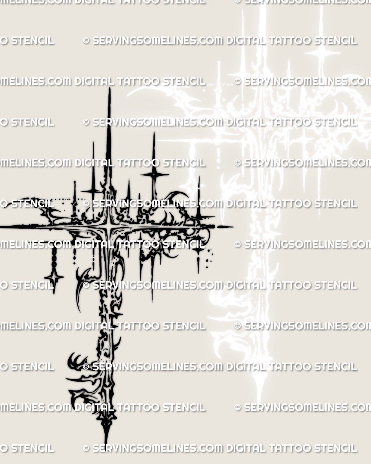 Cybersigilism star key tattoo stencil design with starburst geometry, printable file for stencil transfer. 