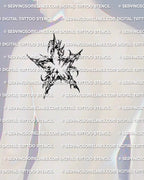 Cybersigilism star tattoo stencil shown on mens shoulder placement, single star with cyber flow linework, stencil download