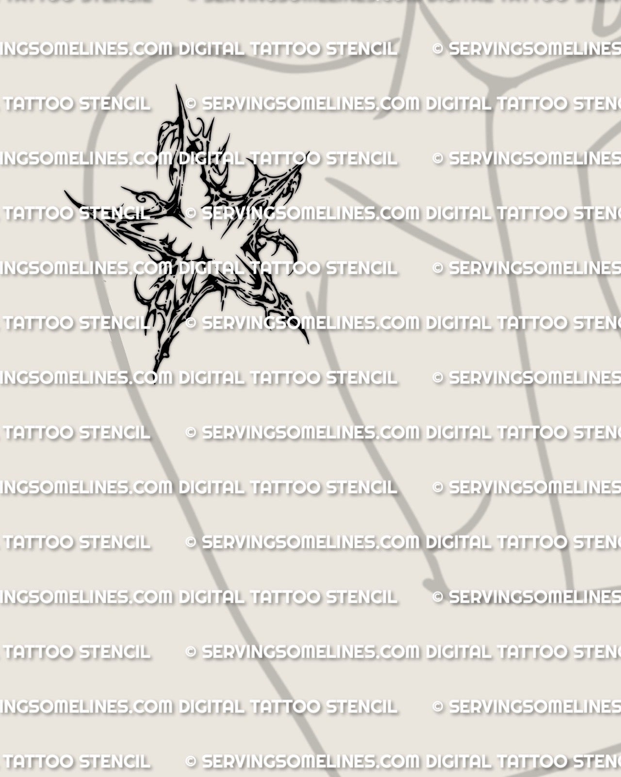 Cybersigilism star tattoo stencil on womens upper arm shoulder placement, single star design, cyber sigilism stencil download