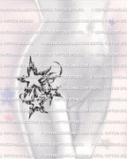 Cybersigilism stars tattoo stencil shown on women’s hip placement, 3 cyber stars cluster, printable PNG PDF download