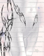 cybersigilism stomach design shown on feminine abdomen placement with soft shading and cyber inspired linework
