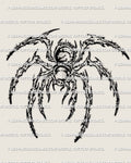 Cybersigilism tarantula tattoo stencil design with a thick-bodied spider shape, sharp cyber linework, and a heavy grounded stance