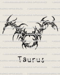 Cybersigilism Taurus tattoo stencil download, Taurus glyph design image for printing and stencil transfer.