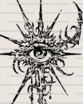 Cybersigilism third eye tattoo stencil download, single occult eye design with radiating spikes and printable PNG JPG PDF files.