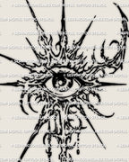 Cybersigilism third eye tattoo stencil download, single occult eye design with radiating spikes and printable PNG JPG PDF files.