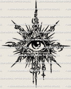 Cybersigilism triangle eye emblem stencil printable download, sharp symbolic eye design with clean linework and digital files.