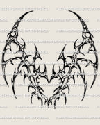 Cybersigilism underknee stencil design download with a mirrored pointed spread, dark linework, and a centered spiky heart detail