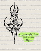 Unknown glyph tattoo stencil in cybersigilism style with an abstract mysterious symbolic shape