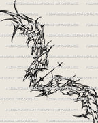Cybersigilism wings lower back tattoo stencil design with mirrored wing forms, fragmented linework, and a narrow center