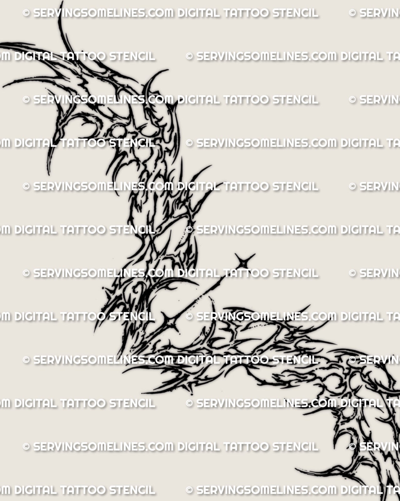Cybersigilism wings lower back tattoo stencil design with mirrored wing forms, fragmented linework, and a narrow center