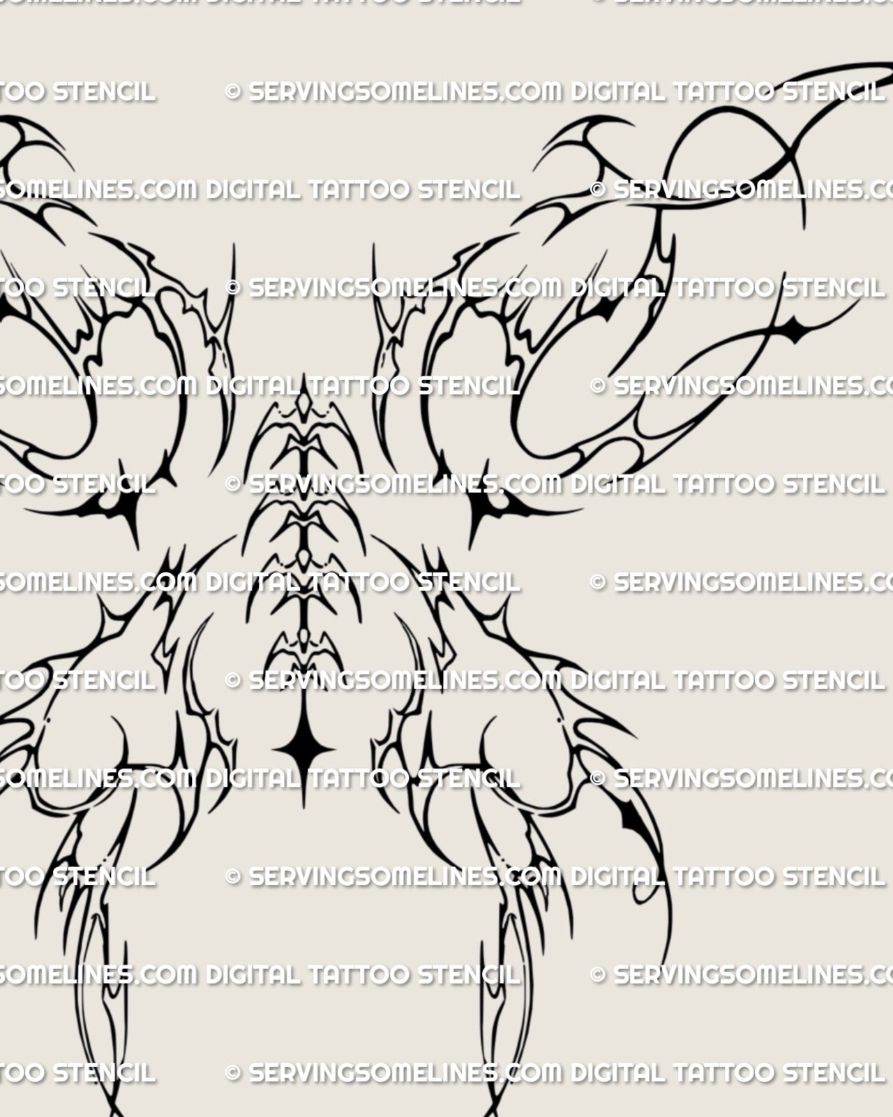 cybersigil wings tattoo design with abstract linework, subtle sparkles, and organic upper back flow drawn as a clean stencil for artists and collectors