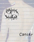 Cybersigilism zodiac Cancer stencil shown on back of shoulder placement, download files