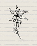 Cybersigilism flower tattoo stencil of a gothic lily with pierced petal, drawn in neotribal emo style as alternative floral tattoo flash, digital download.