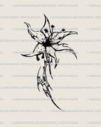 Cybersigilism flower tattoo stencil of a gothic lily with pierced petal, drawn in neotribal emo style as alternative floral tattoo flash, digital download.