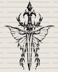 Dagger moth tattoo stencil, centered moth body with wide wings, sharp guard details, digital print file.