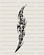 Dagger tribal tattoo stencil design, bold tribal dagger tattoo with curved blade tip and clean negative space for stencil printing.