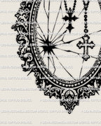 Dark baroque mirror cross tattoo stencil digital artwork, gothic crucifix design optimized for stencil clarity and long term tattoo readability
