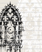 Dark cybersigil arch tattoo stencil with moon and sigil motifs, digital download tattoo design built for bold modern gothic 