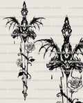 Dark fantasy dagger tattoo stencil design preview, crisp linework, printable PNG, JPEG, PDF files for stencil use.